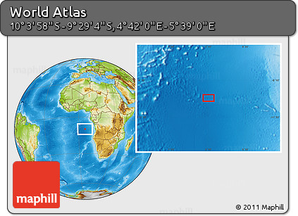 Physical Location Map of the Area around 9° 46' 31" S, 5° 10' 30" E