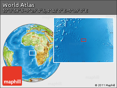Physical Location Map of the Area around 9° 46' 31" S, 5° 10' 30" E