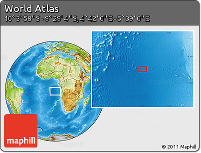 Physical Location Map of the Area around 9° 46' 31" S, 5° 10' 30" E
