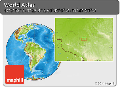 Physical Location Map of the Area around 9° 46' 31" S, 60° 16' 29" W