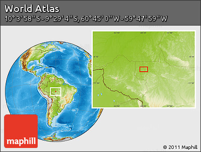 Physical Location Map of the Area around 9° 46' 31" S, 60° 16' 29" W