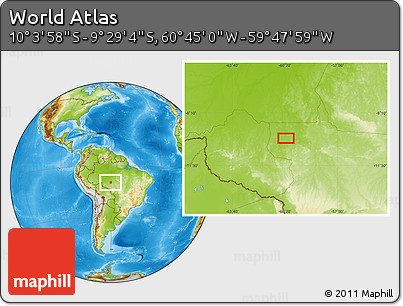 Physical Location Map of the Area around 9° 46' 31" S, 60° 16' 29" W