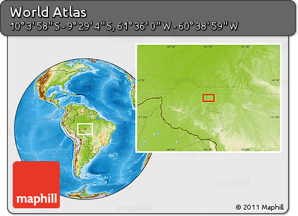 Physical Location Map of the Area around 9° 46' 31" S, 61° 7' 30" W