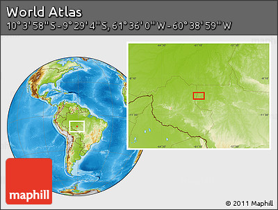 Physical Location Map of the Area around 9° 46' 31" S, 61° 7' 30" W
