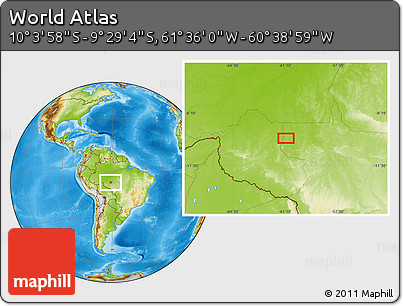 Physical Location Map of the Area around 9° 46' 31" S, 61° 7' 30" W