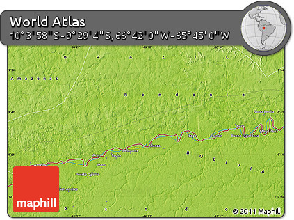 Physical Map of the Area around 9° 46' 31" S, 66° 13' 29" W