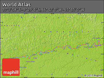 Physical Map of the Area around 9° 46' 31" S, 66° 13' 29" W