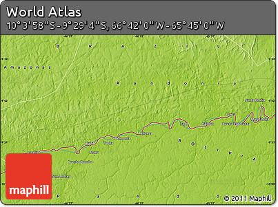 Physical Map of the Area around 9° 46' 31" S, 66° 13' 29" W