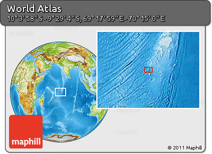 Physical Location Map of the Area around 9° 46' 31" S, 69° 46' 30" E