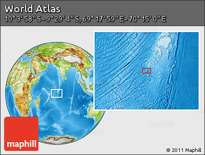 Physical Location Map of the Area around 9° 46' 31" S, 69° 46' 30" E