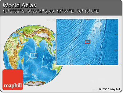 Physical Location Map of the Area around 9° 46' 31" S, 69° 46' 30" E