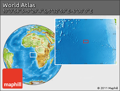 Physical Location Map of the Area around 9° 46' 31" S, 6° 1' 30" E