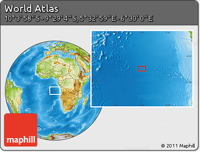 Physical Location Map of the Area around 9° 46' 31" S, 6° 1' 30" E