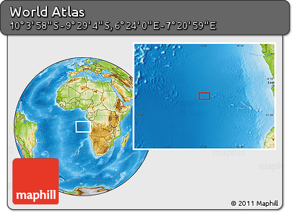 Physical Location Map of the Area around 9° 46' 31" S, 6° 52' 30" E