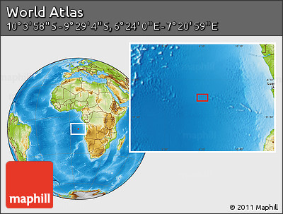 Physical Location Map of the Area around 9° 46' 31" S, 6° 52' 30" E