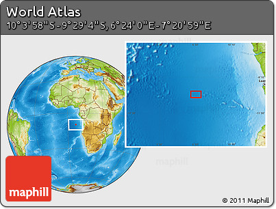 Physical Location Map of the Area around 9° 46' 31" S, 6° 52' 30" E