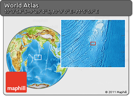 Physical Location Map of the Area around 9° 46' 31" S, 70° 37' 30" E