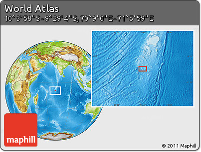 Physical Location Map of the Area around 9° 46' 31" S, 70° 37' 30" E