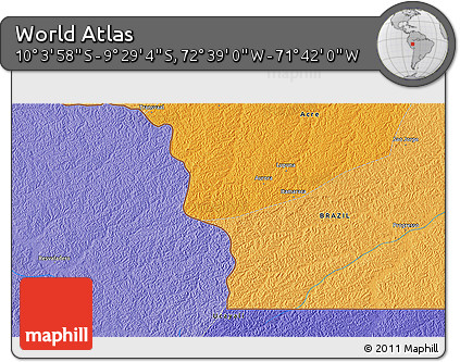 Political 3D Map of the Area around 9° 46' 31" S, 72° 10' 30" W