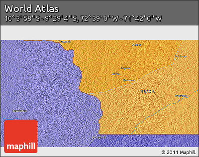 Political 3D Map of the Area around 9° 46' 31" S, 72° 10' 30" W