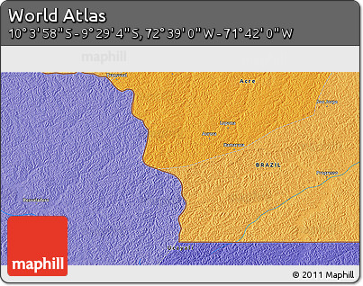 Political 3D Map of the Area around 9° 46' 31" S, 72° 10' 30" W
