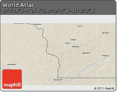Shaded Relief 3D Map of the Area around 9° 46' 31" S, 72° 10' 30" W