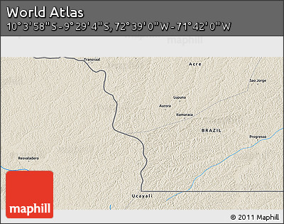 Shaded Relief 3D Map of the Area around 9° 46' 31" S, 72° 10' 30" W