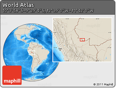 Shaded Relief Location Map of the Area around 9° 46' 31" S, 72° 10' 30" W