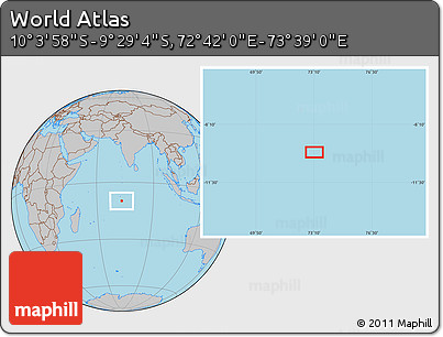 Gray Location Map of the Area around 9° 46' 31" S, 73° 10' 30" E