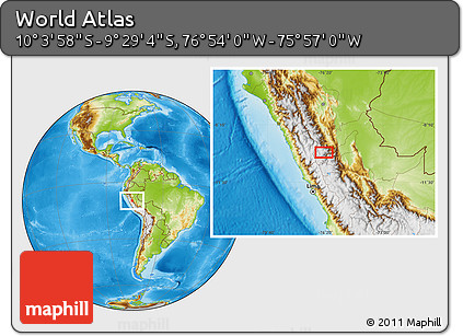 Physical Location Map of the Area around 9° 46' 31" S, 76° 25' 30" W