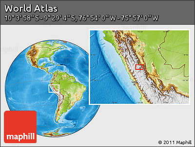 Physical Location Map of the Area around 9° 46' 31" S, 76° 25' 30" W