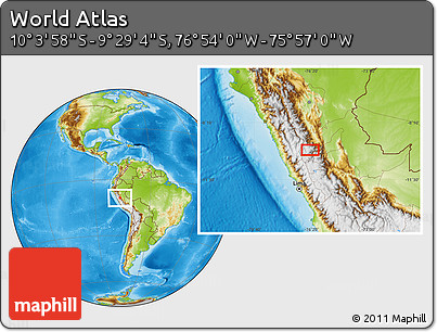Physical Location Map of the Area around 9° 46' 31" S, 76° 25' 30" W