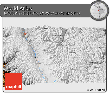Physical 3D Map of the Area around 9° 46' 31" S, 77° 16' 30" W