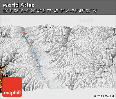 Physical 3D Map of the Area around 9° 46' 31" S, 77° 16' 30" W