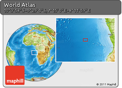 Physical Location Map of the Area around 9° 46' 31" S, 7° 43' 29" E