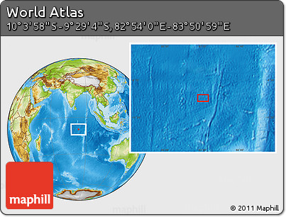 Physical Location Map of the Area around 9° 46' 31" S, 83° 22' 30" E