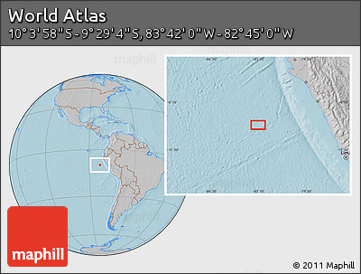Gray Location Map of the Area around 9° 46' 31" S, 83° 13' 29" W, hill shading