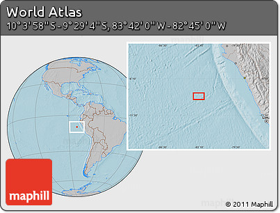Gray Location Map of the Area around 9° 46' 31" S, 83° 13' 29" W, hill shading