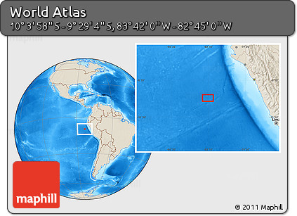 Shaded Relief Location Map of the Area around 9° 46' 31" S, 83° 13' 29" W