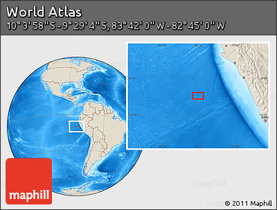 Shaded Relief Location Map of the Area around 9° 46' 31" S, 83° 13' 29" W