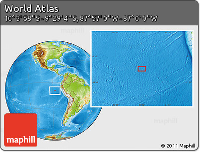 Physical Location Map of the Area around 9° 46' 31" S, 87° 28' 29" W