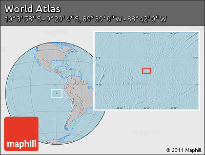Gray Location Map of the Area around 9° 46' 31" S, 89° 10' 30" W, hill shading
