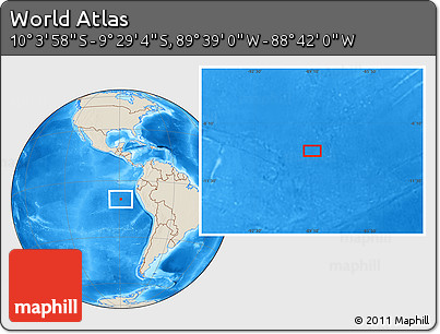 Shaded Relief Location Map of the Area around 9° 46' 31" S, 89° 10' 30" W