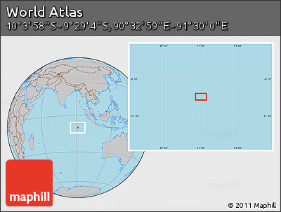 Gray Location Map of the Area around 9° 46' 31" S, 91° 1' 30" E