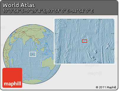 Savanna Style Location Map of the Area around 9° 46' 31" S, 94° 25' 30" E, hill shading