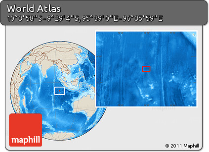 Shaded Relief Location Map of the Area around 9° 46' 31" S, 96° 7' 30" E
