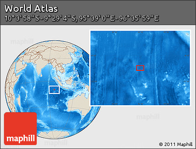 Shaded Relief Location Map of the Area around 9° 46' 31" S, 96° 7' 30" E