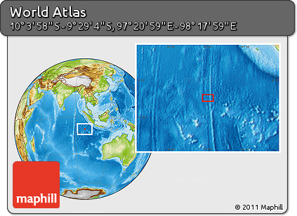 Physical Location Map of the Area around 9° 46' 31" S, 97° 49' 29" E