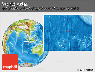 Physical Location Map of the Area around 9° 46' 31" S, 97° 49' 29" E