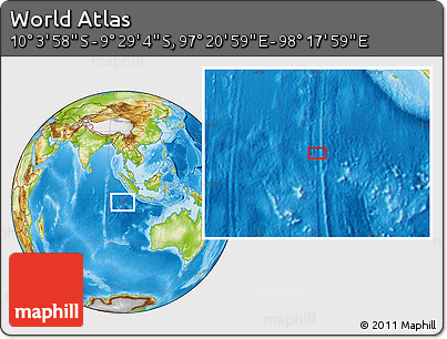 Physical Location Map of the Area around 9° 46' 31" S, 97° 49' 29" E